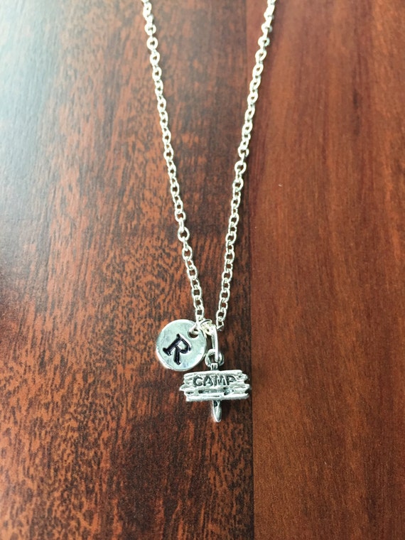 Camp Sign initial necklace camp jewelry camping jewelry