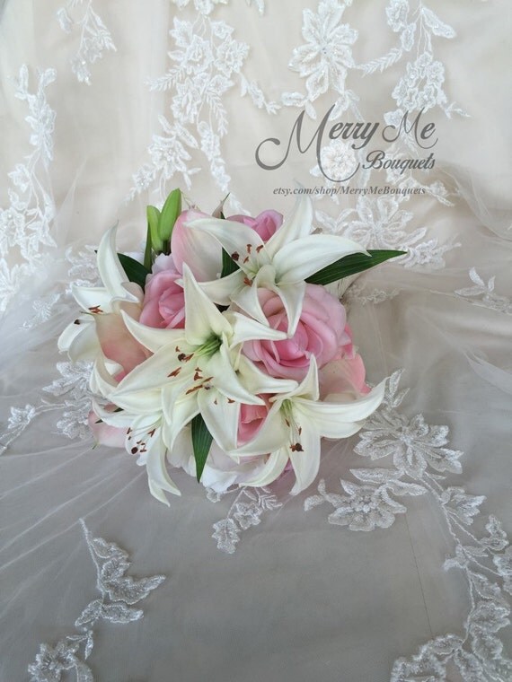 True Touch Bridal Bouquet Lily and Rose Bouquet Blush and
