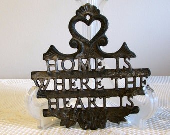 Black Aluminum Trivet, Home Is Where The Heart Is Trivet, Love Trivet, Fun Saying, Home and Heart Trivet