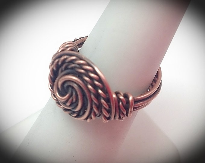 Enchanted copper wire wrapped swirl ring