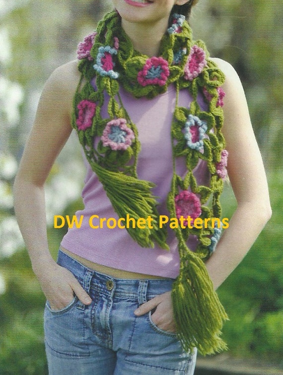 Crochet Flower Scarf Crochet PDF Pattern Instant Download