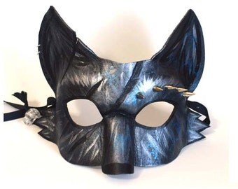 Silver Fox Mask, Spiked Leather Masquerade Mask, Mardi Gras Fox, Cosplay Costume, Arctic Fox, Grey Wolf, Fursona Costume, Leather Wolf Mask