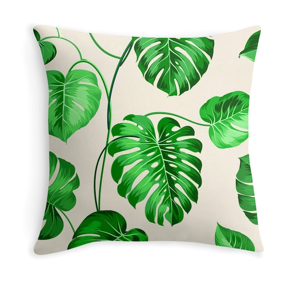 Tropical Leaves - Banana Leaves - Palm Trees - Plants on pink - Pattern - Decor Pillow