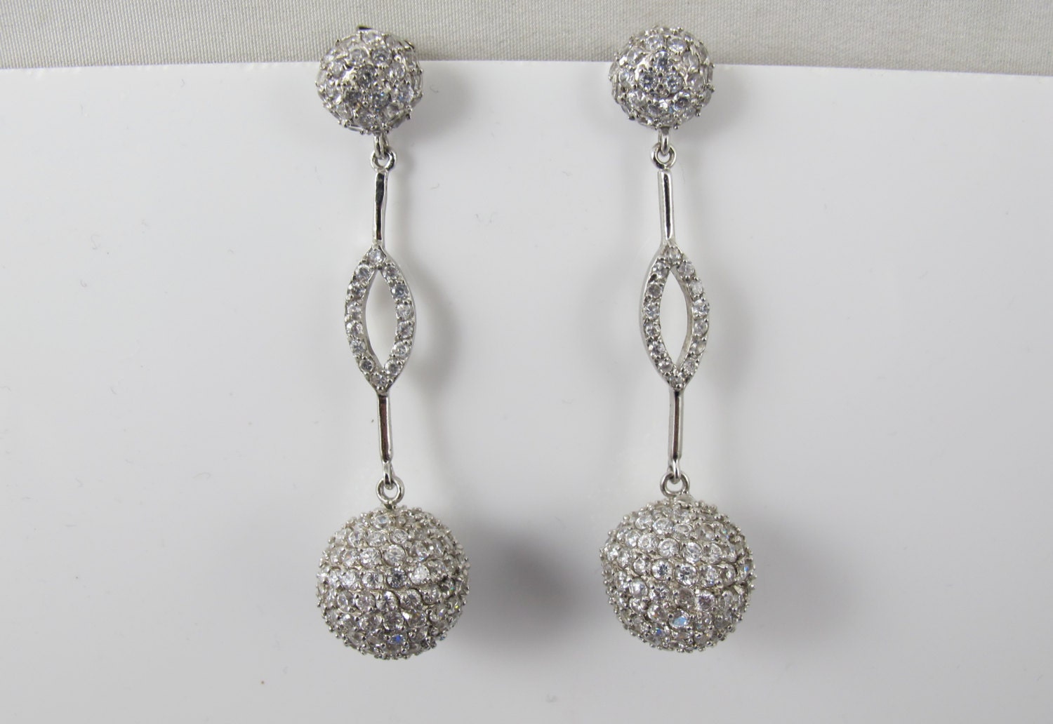 Sterling CZ Ball Bead Earrings Cubic Zirconia by TonettesTreasures