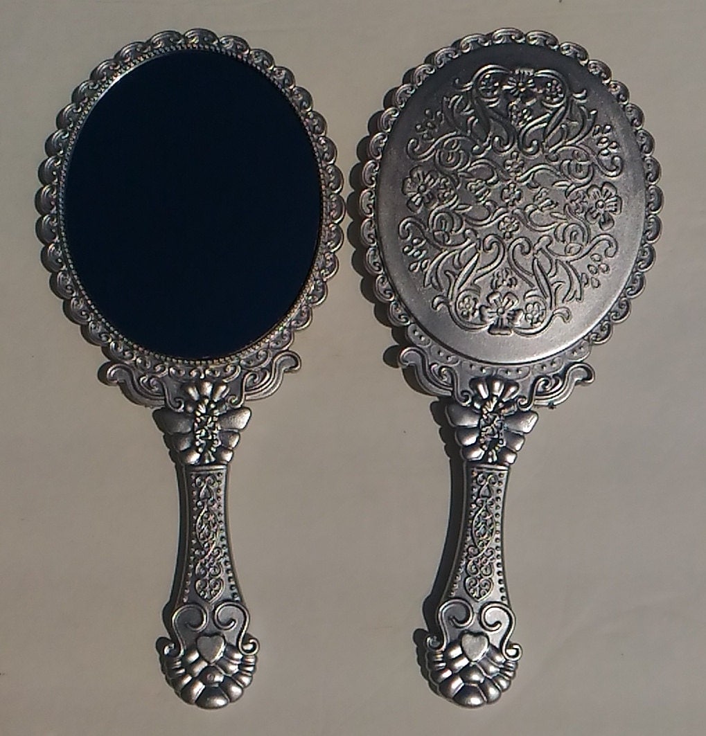 Antique Silver Vintage Style Acrylic Hand Held Mirror Vanity