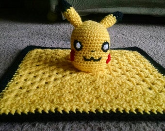 Pokemon inspired Pikachu crochet security blanket/lovey