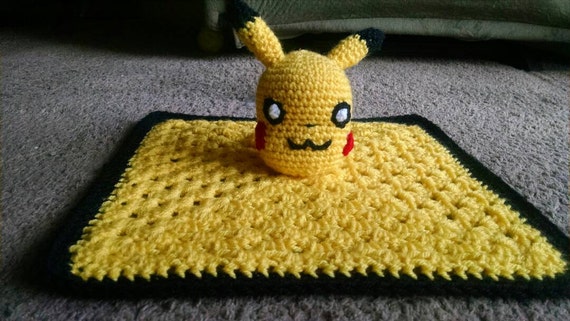 Items similar to Pokemon inspired Pikachu crochet security blanket ...