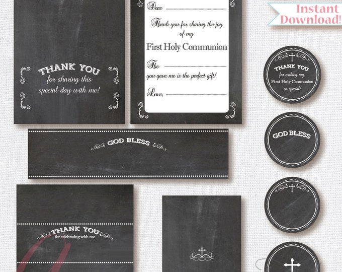 First Communion Printables. Chalkboard First Communion Printables. Editable First Holy Communion printables.
