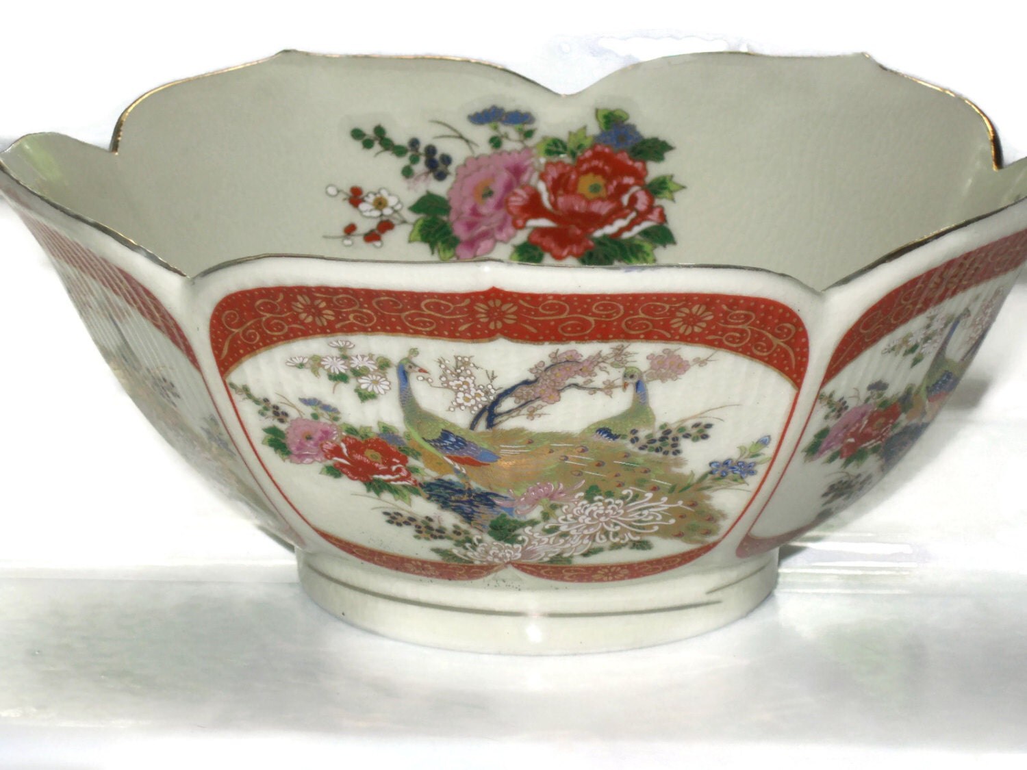 Satsuma Tulip Bowl Peacock Bowl Vintage Japanese Japanese
