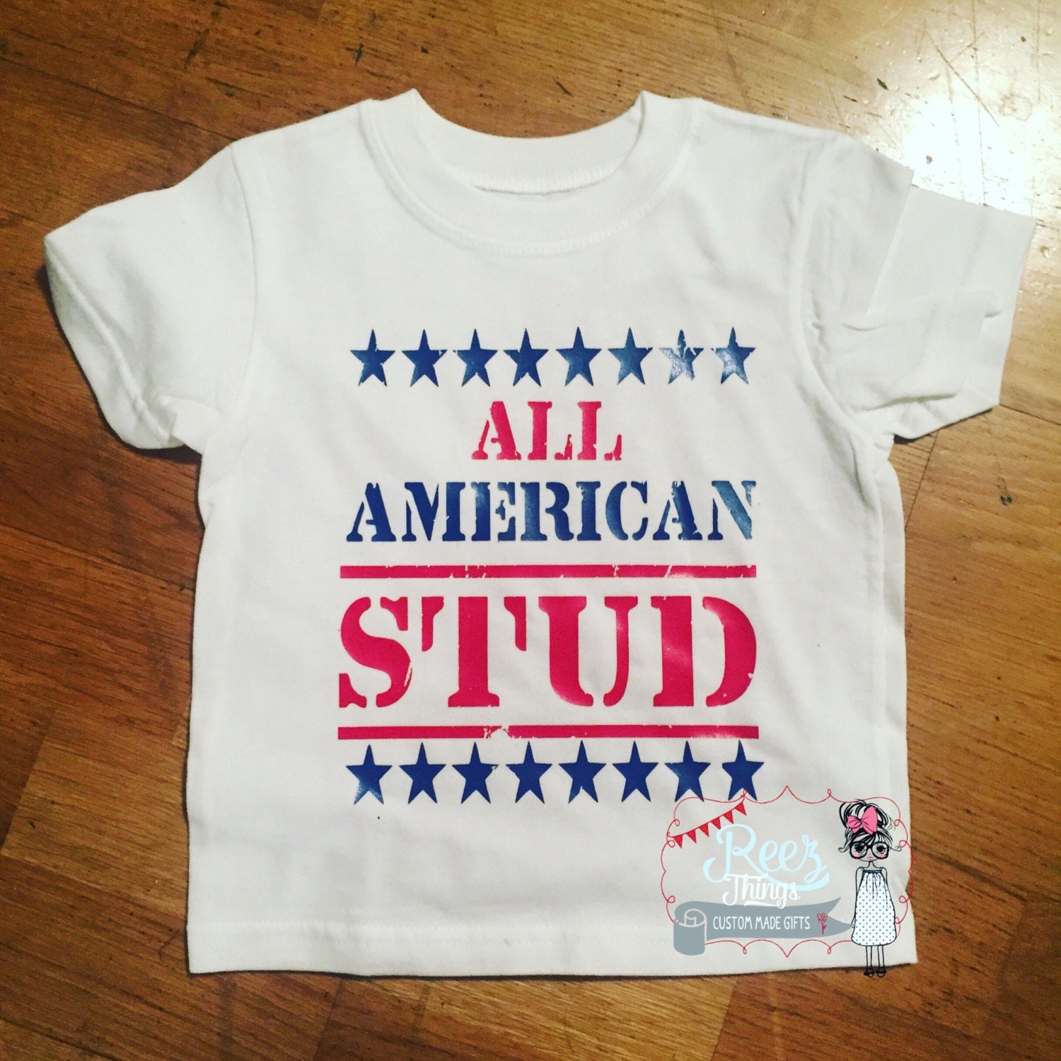 Funny kids childrens shirt tops all American Stud Merica