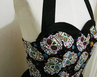 Day of the Dead Dress Sugar Skull Dresses Pin Up Plus Size Small Sizes Psychobilly Clothing Rockabilly 50s Swing Skirt Flared Kustom
