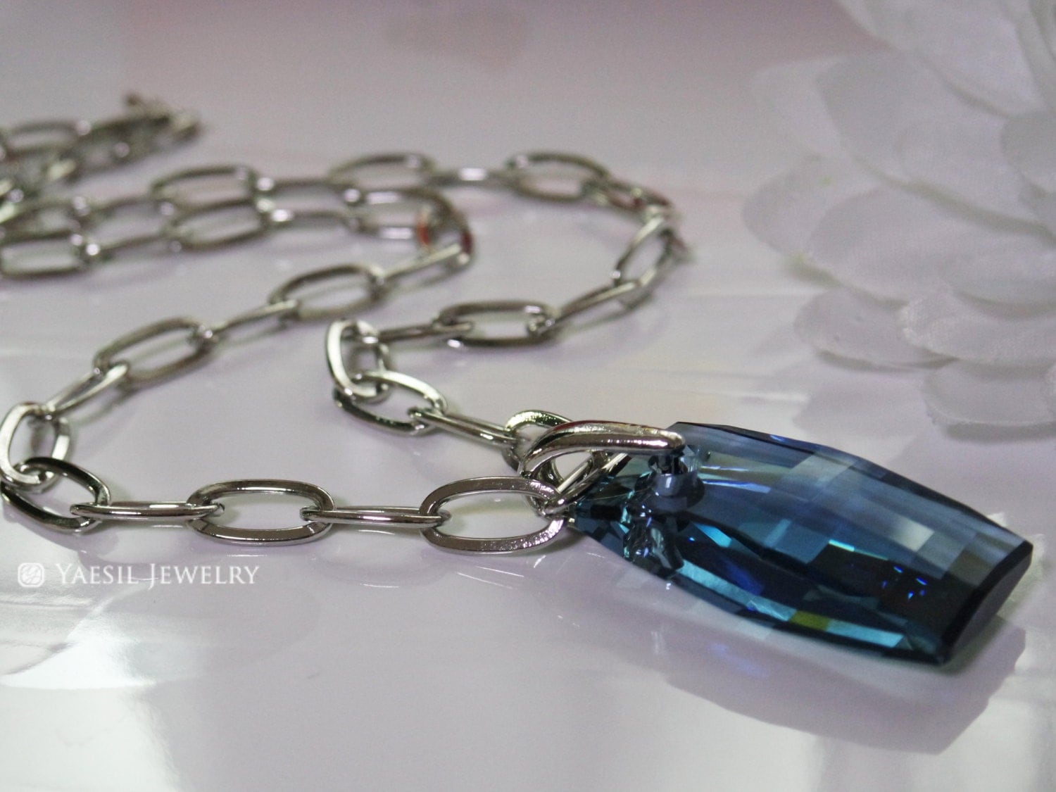 Men's Crystal Necklace Unisex Necklace Swarovski Denim