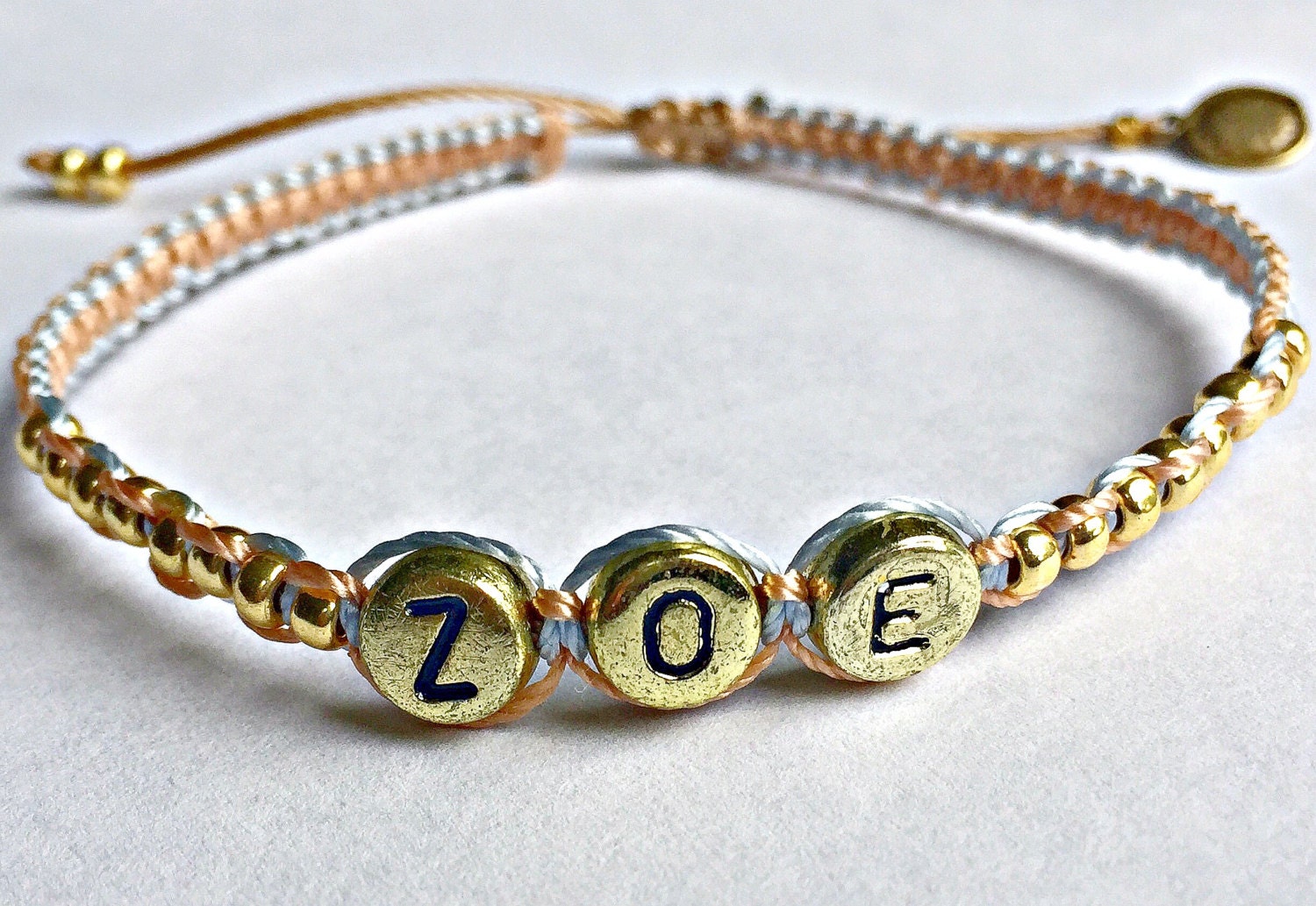 Personalized friendship name bracelet beaded macrame gold