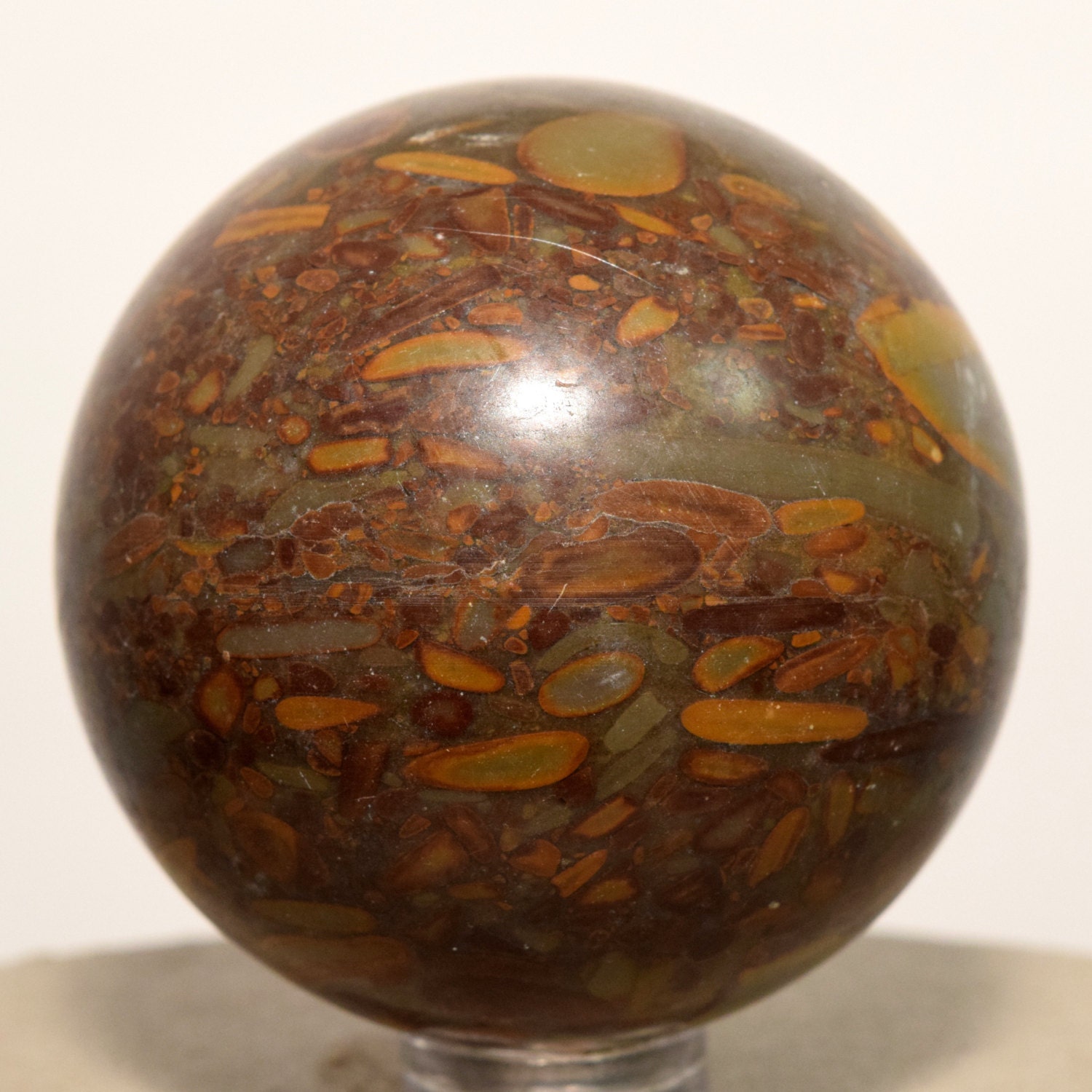 49mm Natural Bamboo Jasper Sphere Multicolor Polished by HQRP
