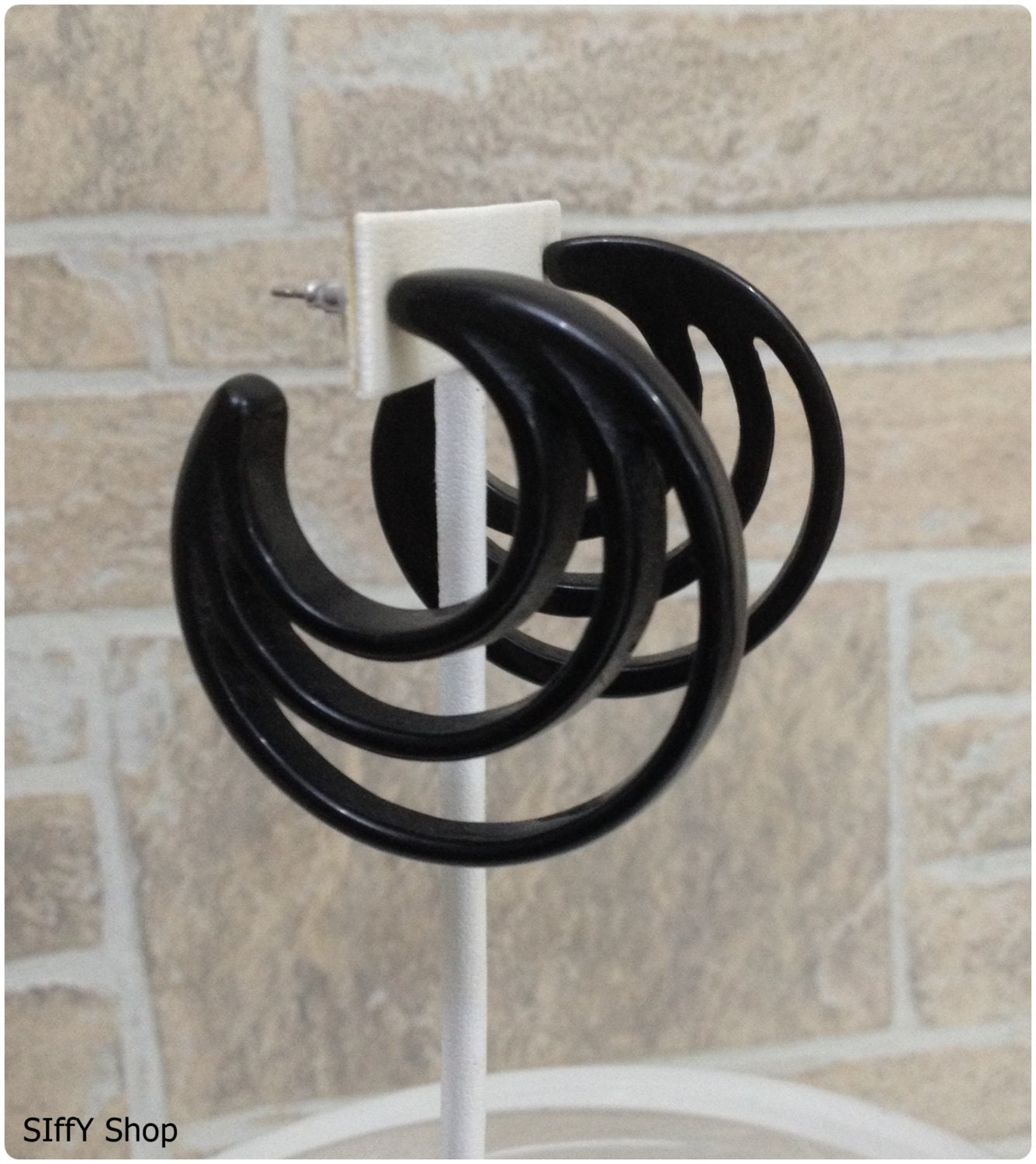 80s large plastic triple hoop pierced earrings Haute Juice