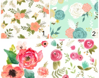 Girls Crib Bedding - Peach Gold Mint Watercolor Crib Sheets Changing Pad Covers, Fitted Crib Sheet - Floral Nursery Bedding Mini Crib Sheets