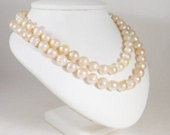 Vintage Double Strand White XXL Baroque Pearl and 14k Gold Necklace