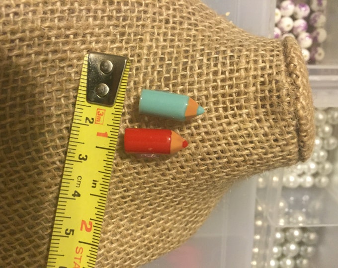 Mini Colored Pencil Earrings (Red and Aqua)
