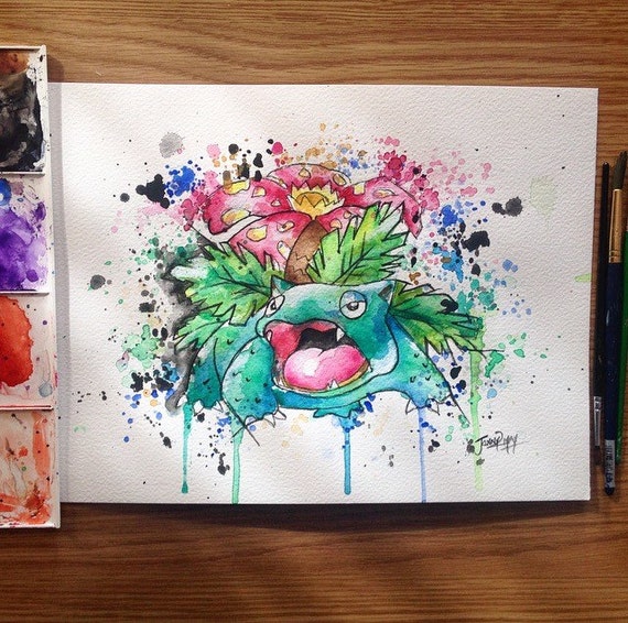 Original real HAND PAINTED Venusaur Pokemon Painting by