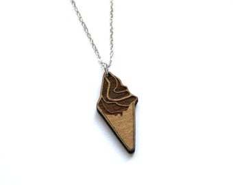 Wooden pendant necklace, ice cream, minimalist cute food, japanese scandinavian design, miniature jewelry, food lover, kawai, kitsch drawing