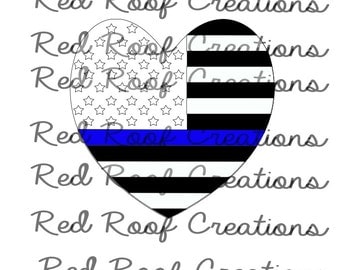 Thin Blue Line SVG, American Flag Thin Blue Line SVG, American Flag Heart SVG, Support Our Blue Families, Police support svg