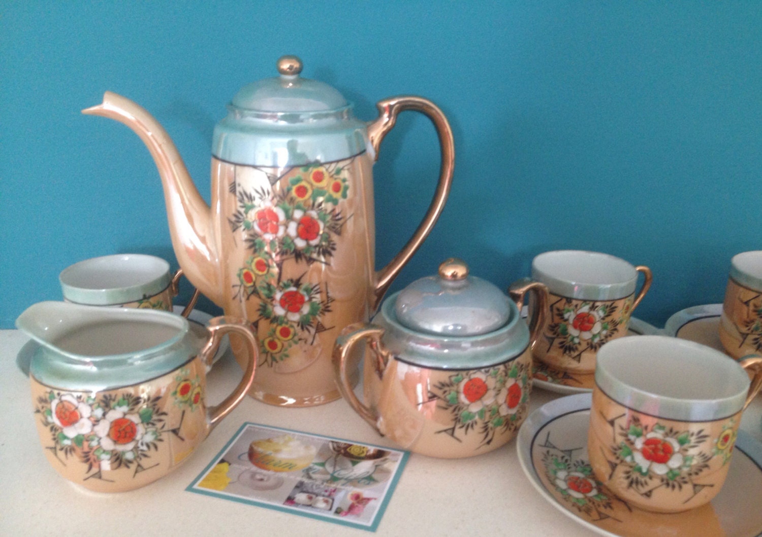 Japanese tea set vintage tea set hand painted tea set small