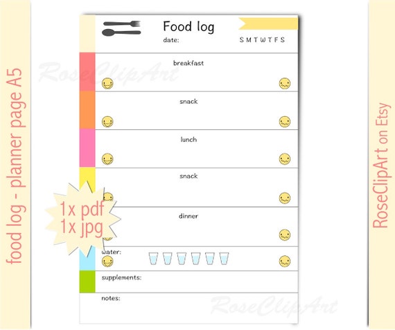 food log A5 instant download printable food tracker