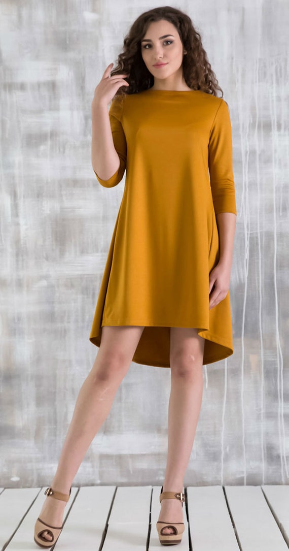 Asymmetric Mustard dress Day to Day A line dress for women