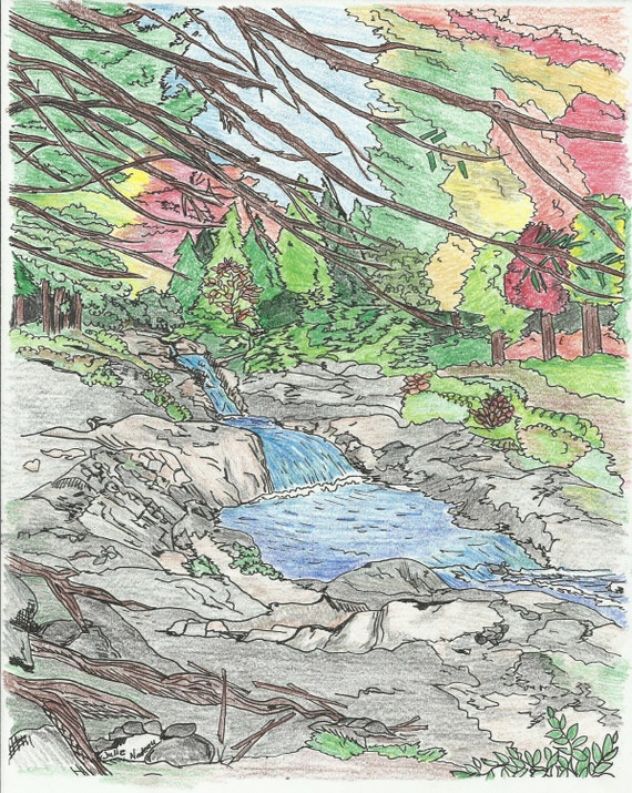 Download Waterfall coloring page Baxter State Park Maine