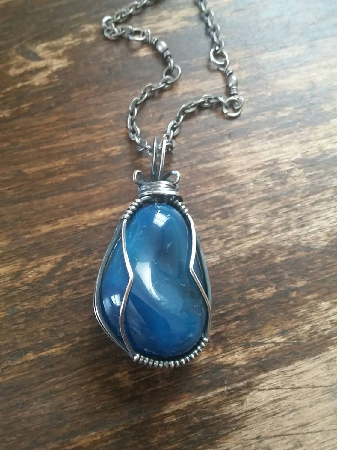 Large Blue Onyx pendant with a antique patina by Harmanacks