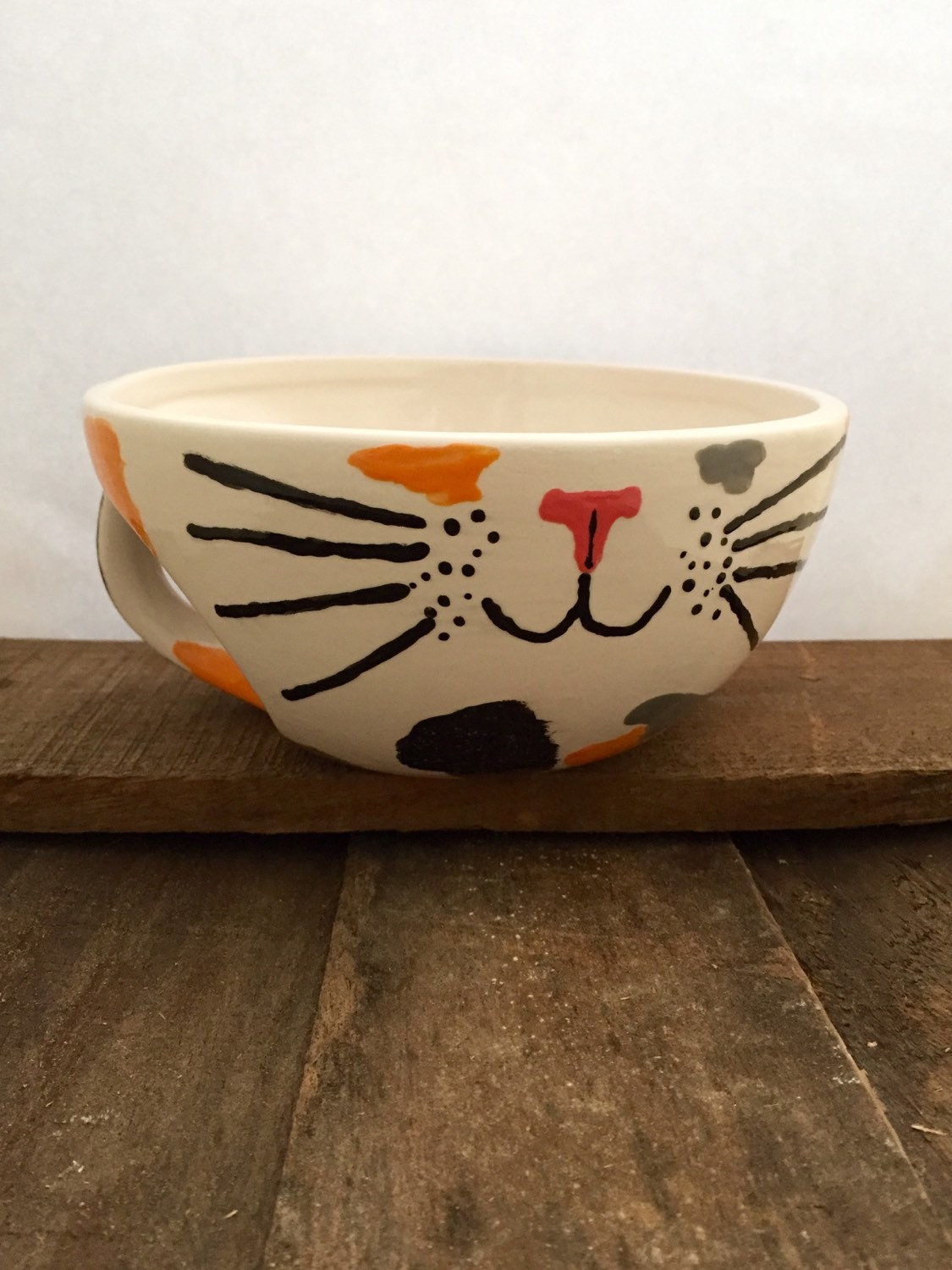 Cat Bowl With Handle Calico Cat Face Bowl Cat Soup Bowl Cat