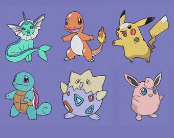 embroidery design 6 set cute Pokemon pes hus jef dst vip exp vp3 4x4