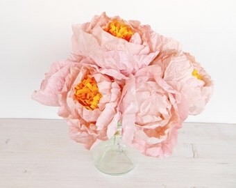 Five pieces of light pink paper peonies, Paper flower peonies, paper peonies, pink peony, handmade flowers