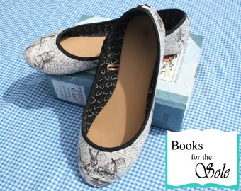 Custom Alice In Wonderland Decoupage Literary Ballerina Pumps/Flats