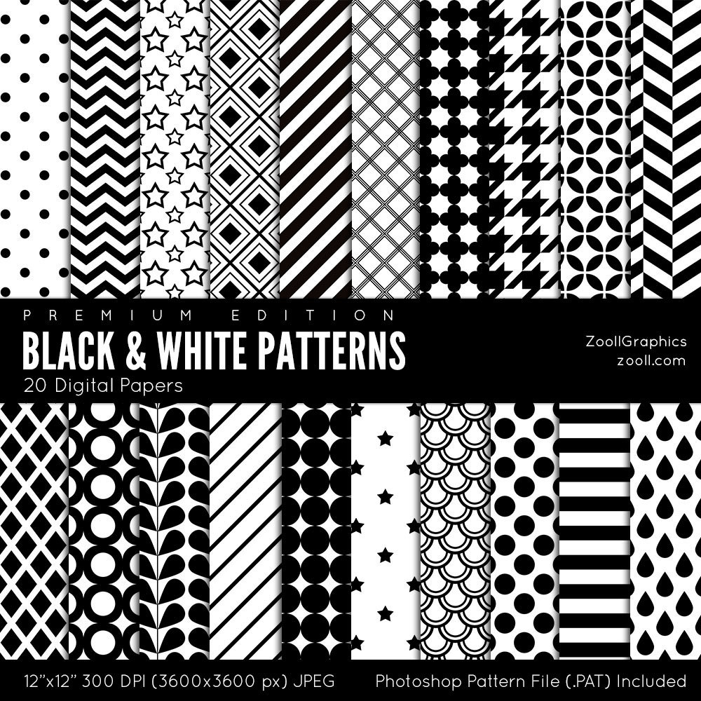 Black &amp; White Patterns Premium Edition 20 Digital Papers