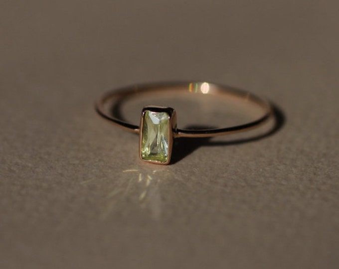 Chrysolite Gold Ring Natural Stone May Birthstone Simple Minimalist Dainty Engagement Gemstone Jewelry Stacking Yellow green Solid Gold Ring