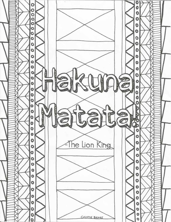 Hakuna Matata Quote Digital Print Adult Coloring by 