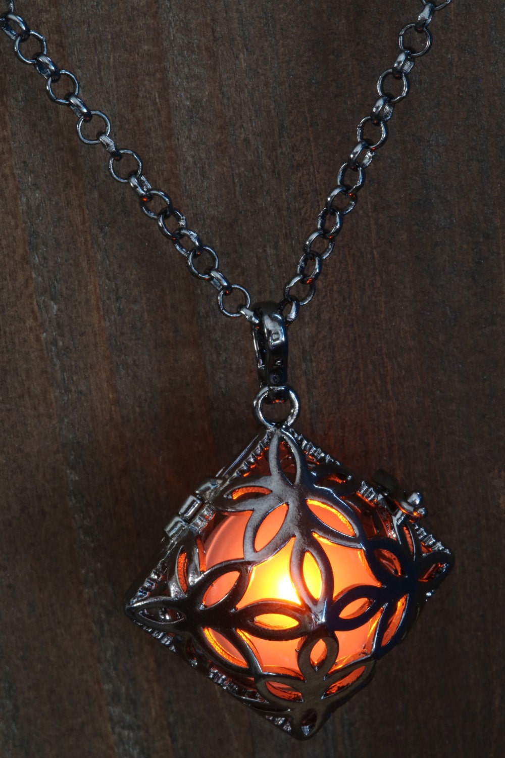 Orange Square Glowing Orb Pendant Necklace Infinity Stones