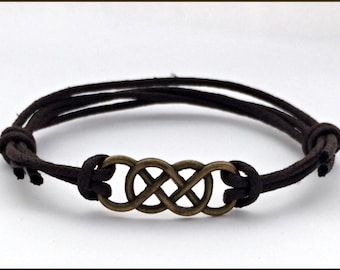 Infinity bracelet, bronze double infinity, string bracelet, cord bracelet, friendship bracelet, men's infinity bracelet, charm bracelet