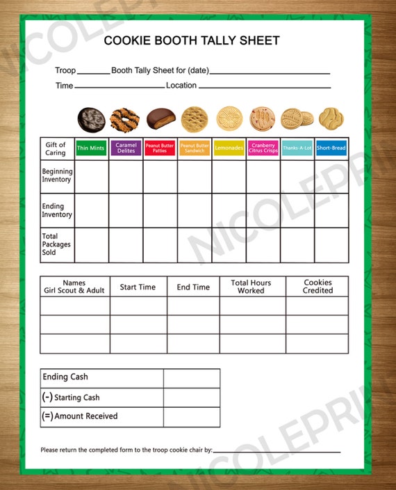 Cookie Booth Tally Sheet by nicoleprints on Etsy