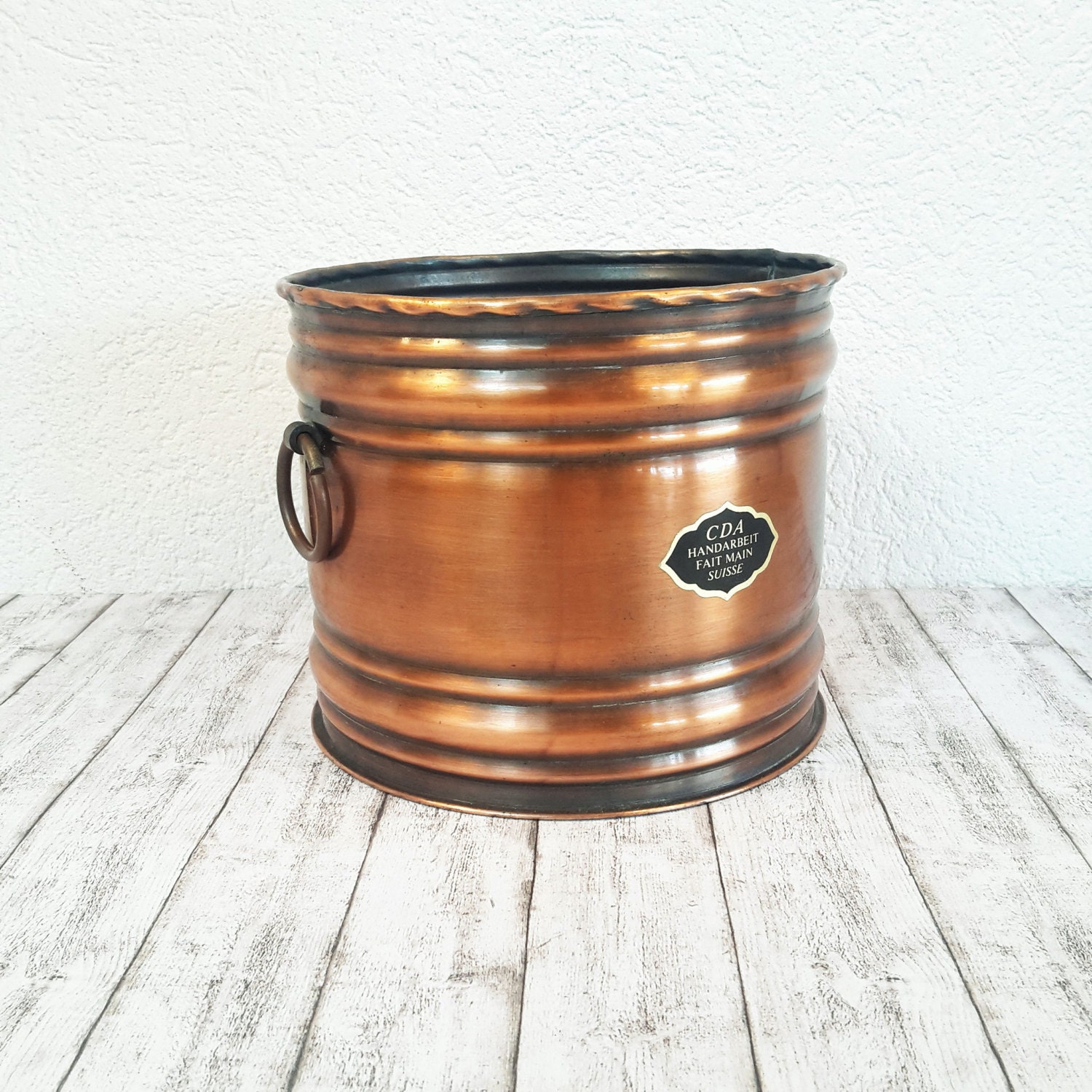 Vintage Round Copper Planter \/\/ Copper Flower Pot with