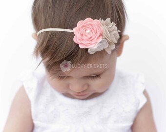 Baby Felt Flower Headband, Pink Baby Headband, Peach Baby Headband, Pink Baby Headband, Felt Flower Headband, Baby Felt Headband