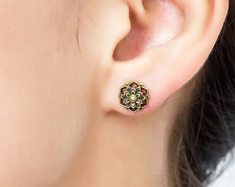 Flower Mandala stud earring. tribal earrings. flower earrings. mandala. lotus earrings. lotus stud earrings. mandala earrings. boho earrings