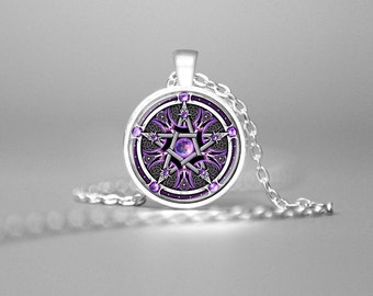 PURPLE WICCAN PENTAGRAM Necklace Wiccan Pendant Pentagram Jewelry Wiccan Necklace Pagan Religion Wiccan Jewelry Pentagram Pendant Pentacle