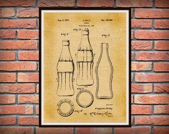 Patent 1937 Coca Cola Bottle 3rd Design with Hobble Skirt Art Print Poster Drawing Illustration Office Home Wall Decor