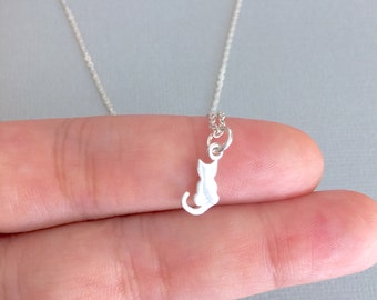 Tiny Cat Necklace, Sterling Silver Cat Necklace, Cat Lover Necklace, Dainty Cat Necklace, Delicate Chain, Minimalist Necklace, Stamped Eve