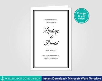 Wedding Ceremony Program Folding Template for Microsoft Word • Printable Digital File • Catholic • DIY Easy Instant Download • Black Script