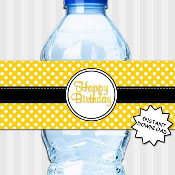 happy birthday water bottle labels yellow polka by