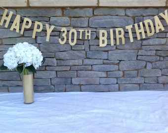 HAPPY BIRTHDAY BANNER | Gold Glitter Happy 30th Birthday Banner | 30th Birthday Banner | Gold 30th Birthday Banner | 30th Birthday