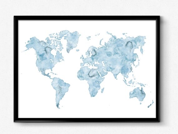 World Map Print 24x36 World Map Wall Art Watercolor